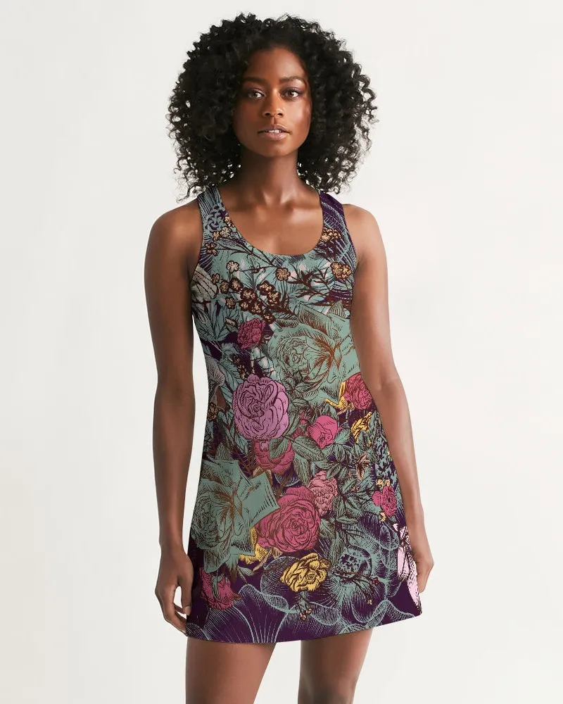 Black Floral Bouquet Women's Racerback Dress