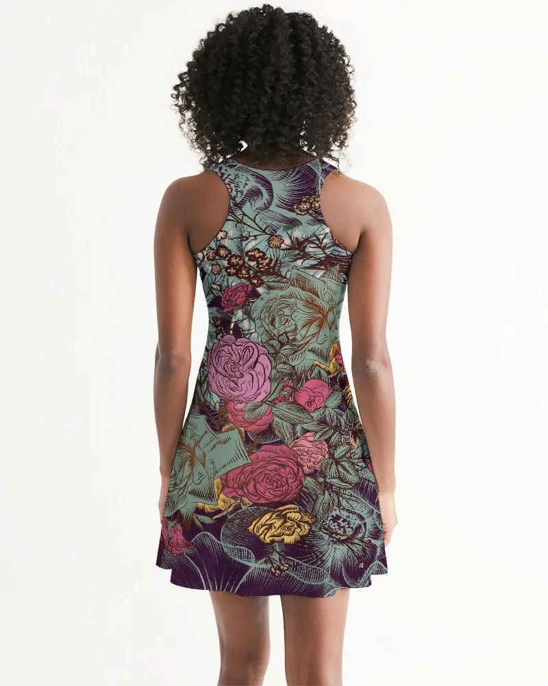 Black Floral Bouquet Women's Racerback Dress