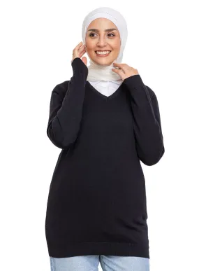 Black V-Neck Knit Pullover