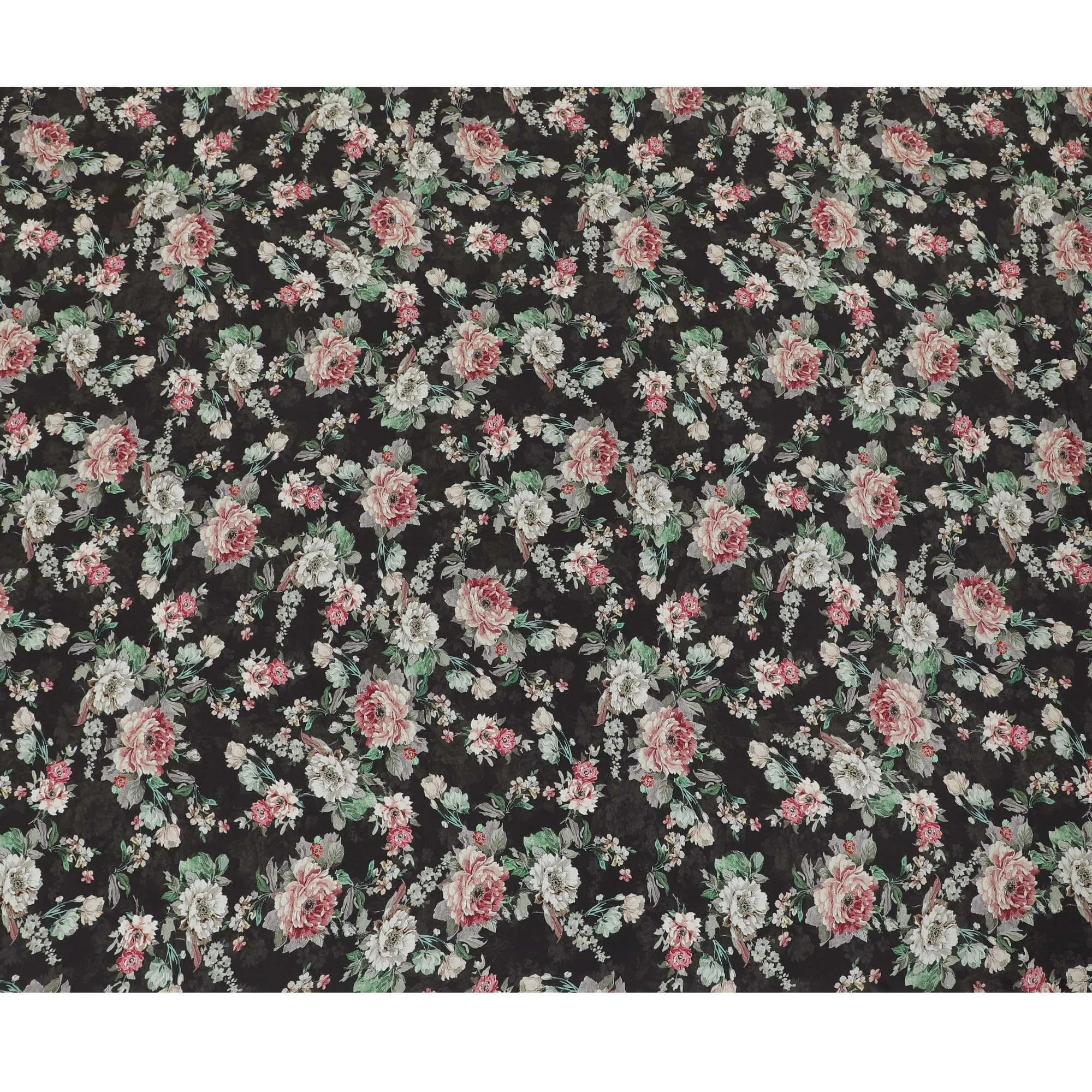 Black viscose cotton fabric with multicolor print in floral design-D15834