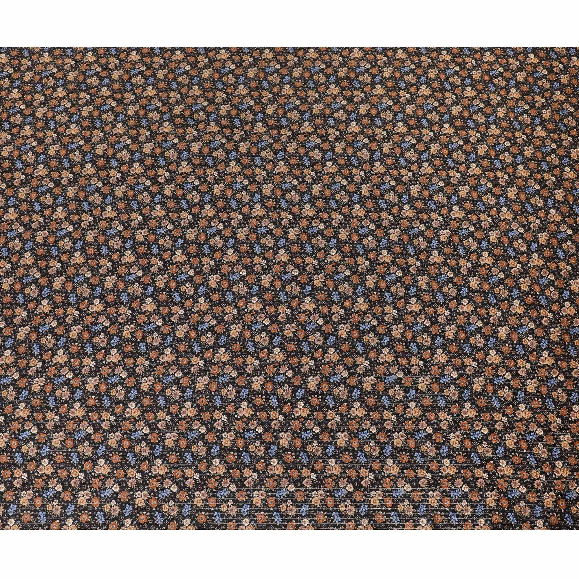 Black viscose crepe printed fabric with multi colour prints in floral design-D11158