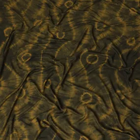 Black viscose fabric with mustard yellow tie & die print in batik design-D14085