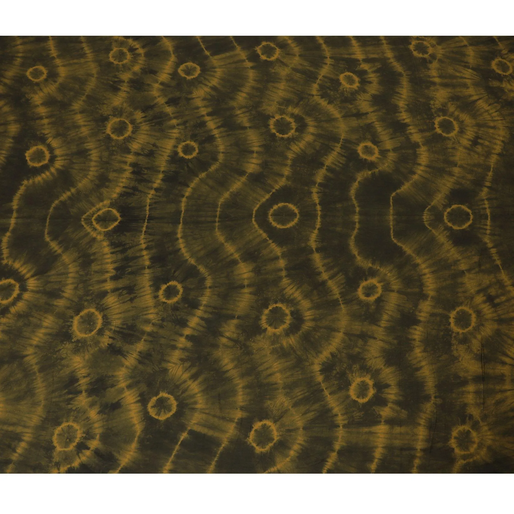 Black viscose fabric with mustard yellow tie & die print in batik design-D14085