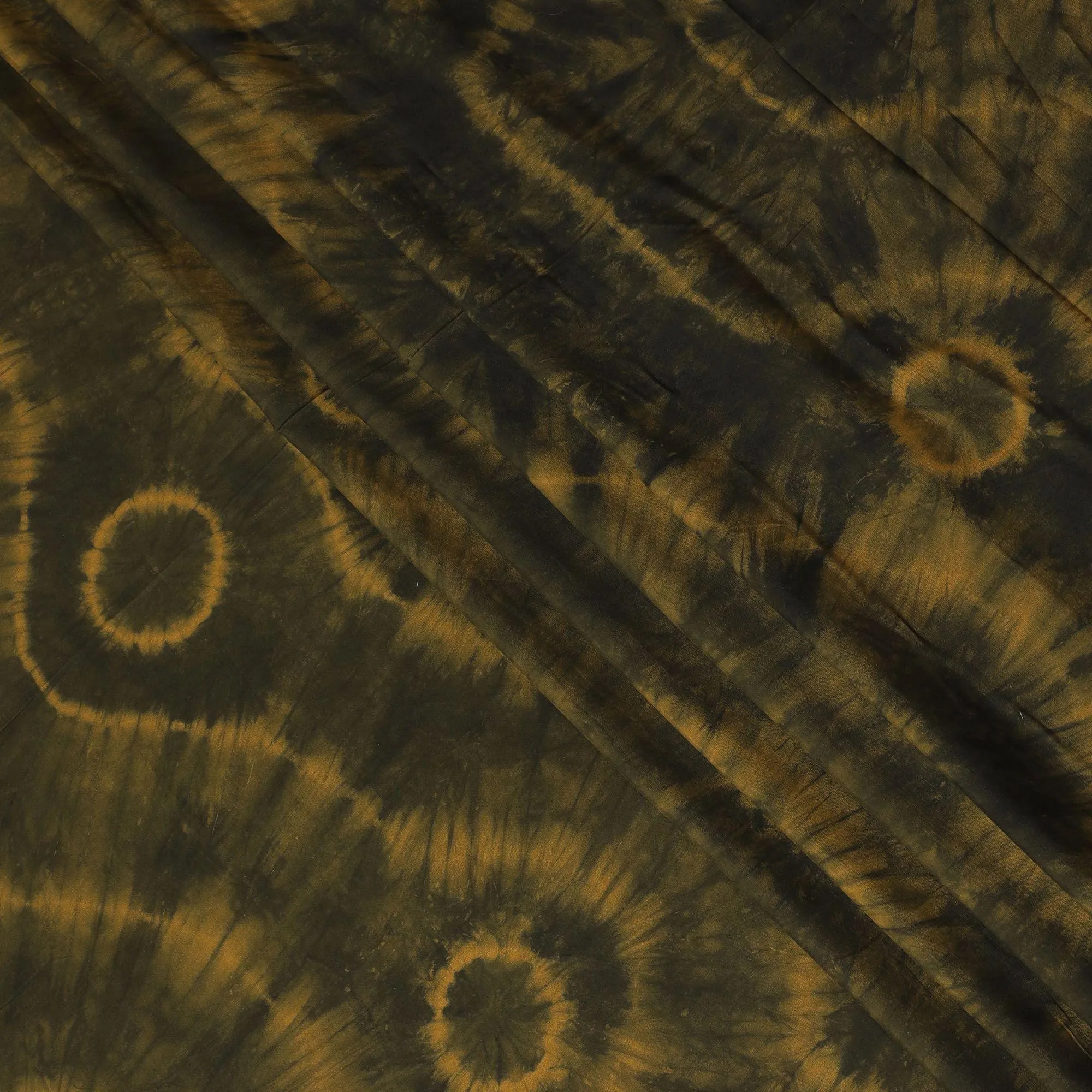Black viscose fabric with mustard yellow tie & die print in batik design-D14085