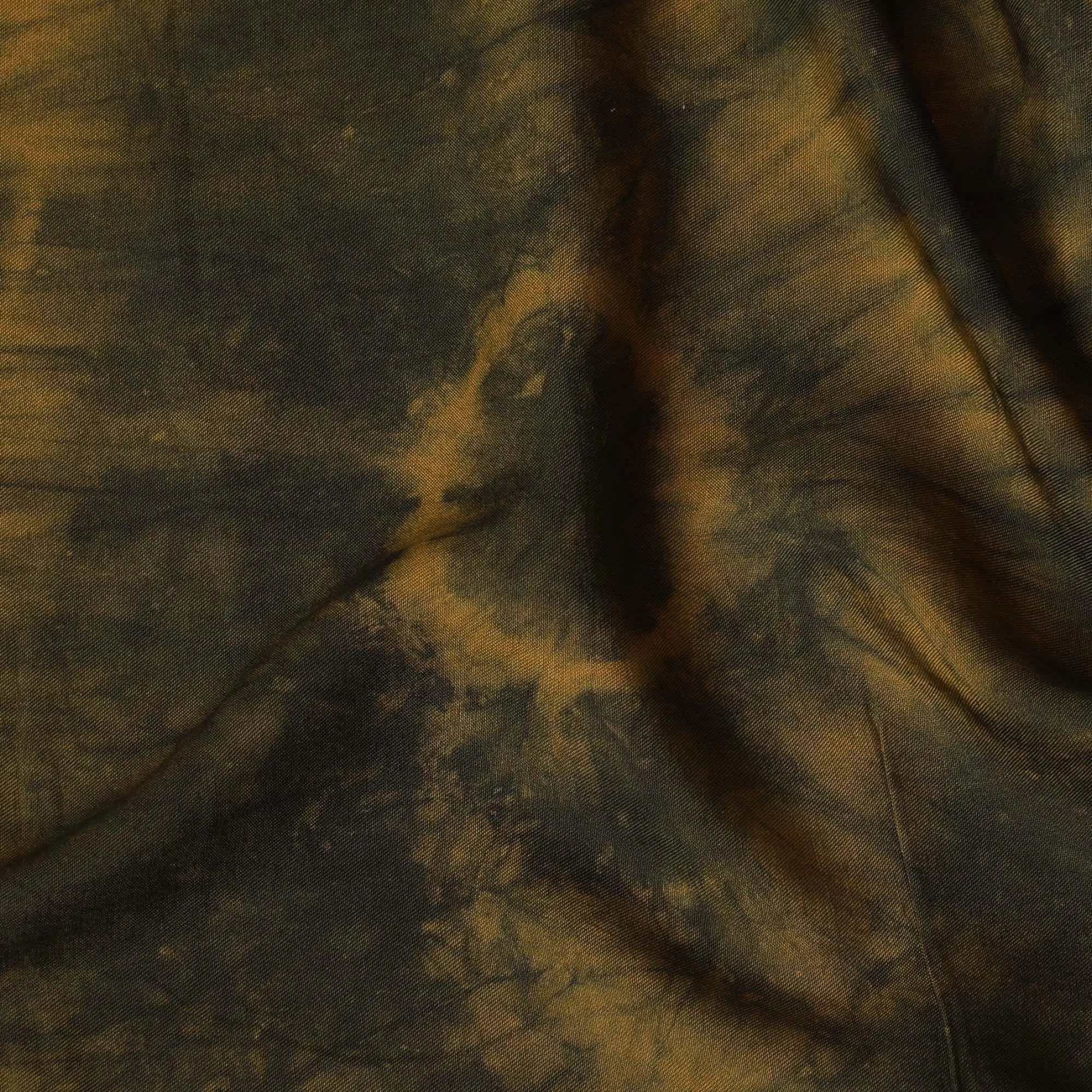 Black viscose fabric with mustard yellow tie & die print in batik design-D14085