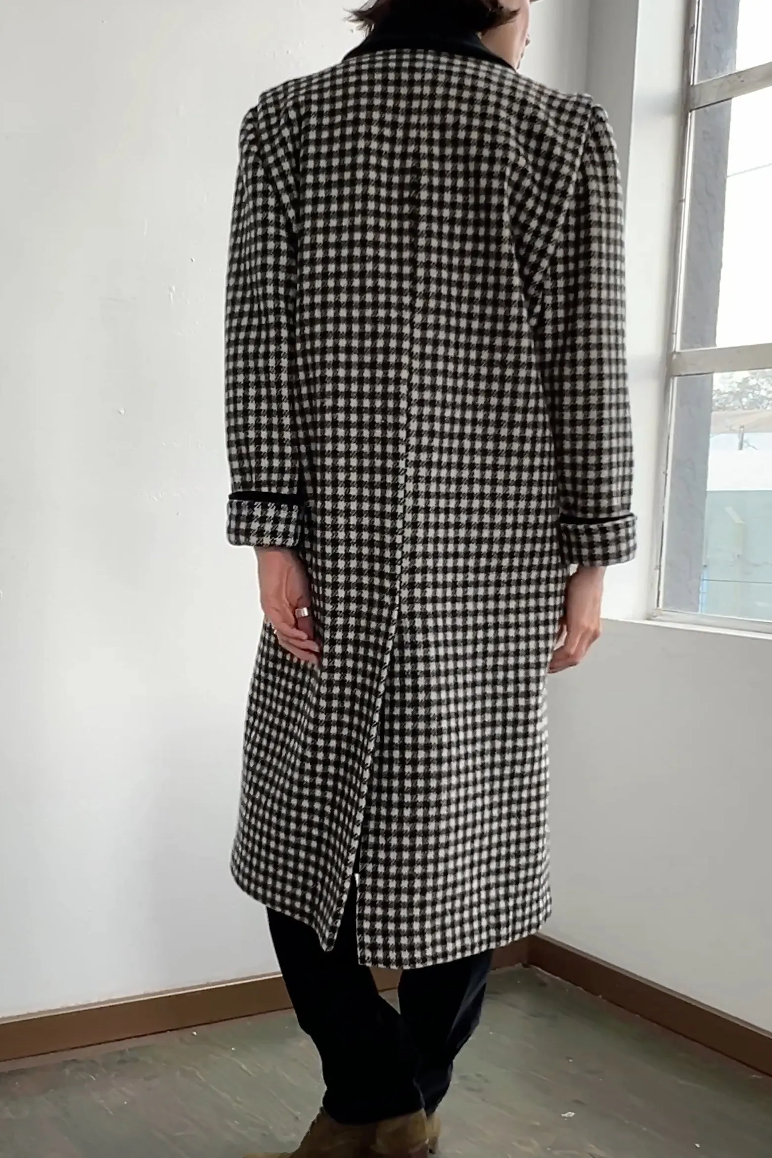 Black White Check Maxi Coat (S)