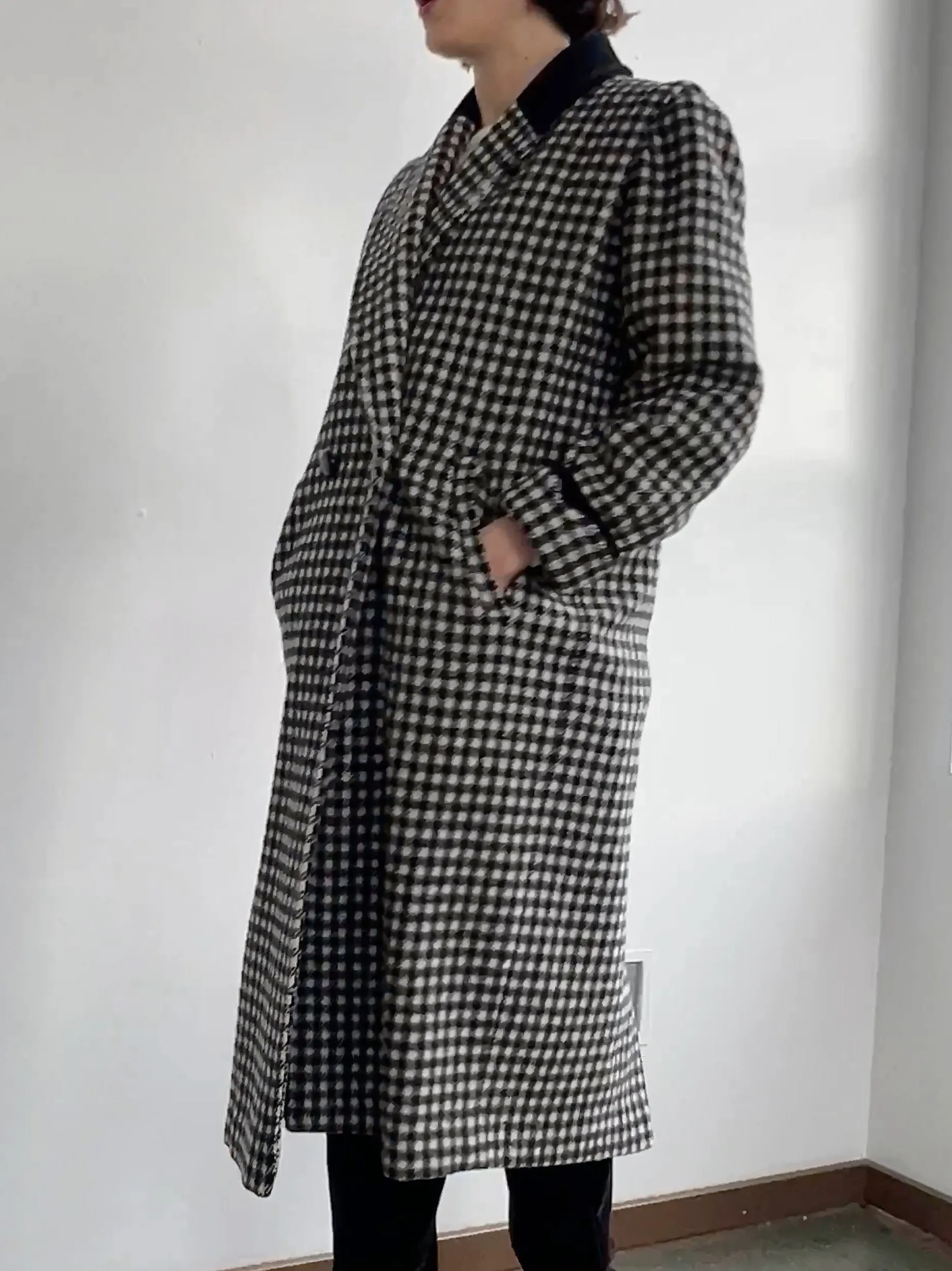 Black White Check Maxi Coat (S)