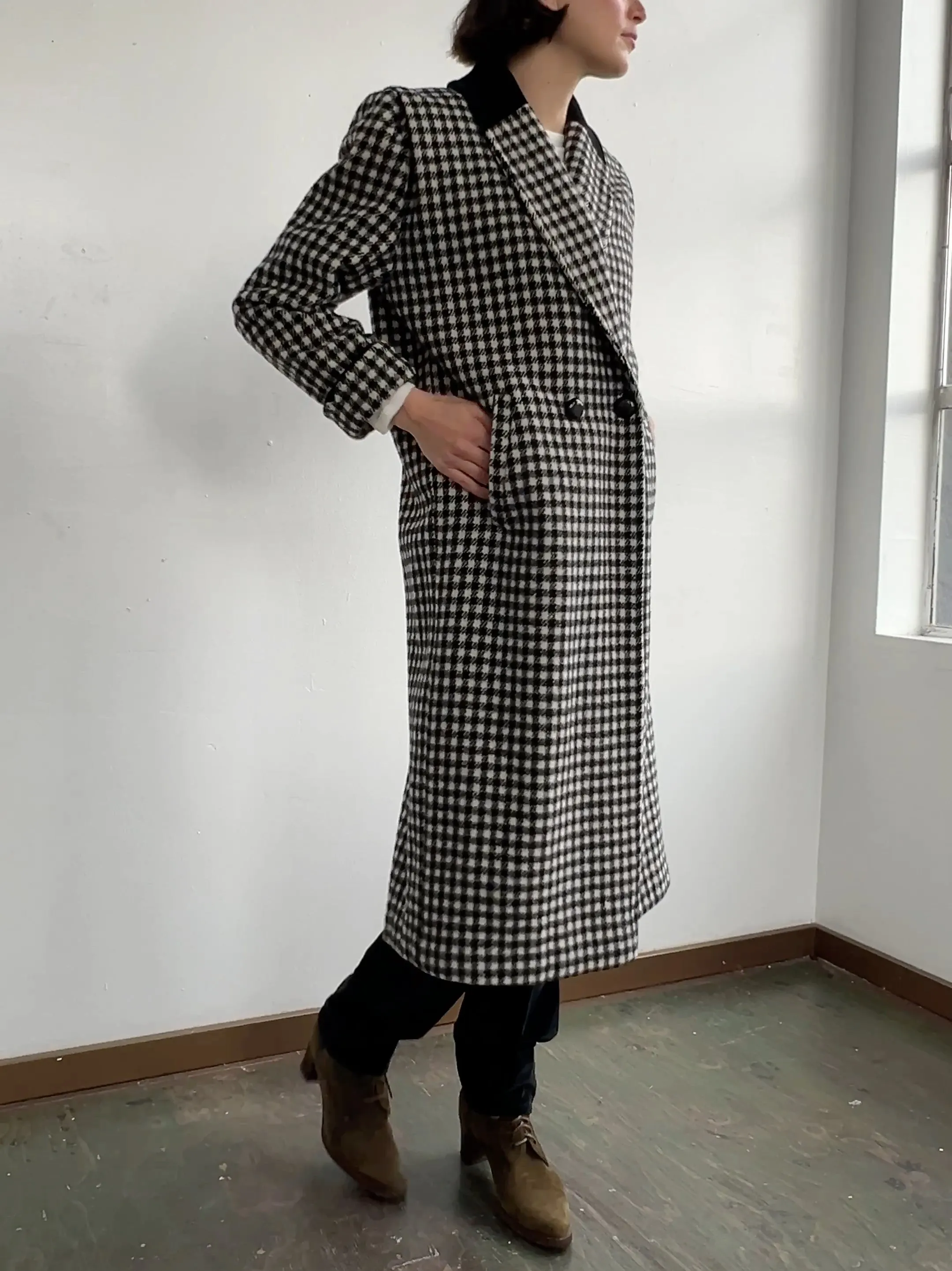 Black White Check Maxi Coat (S)