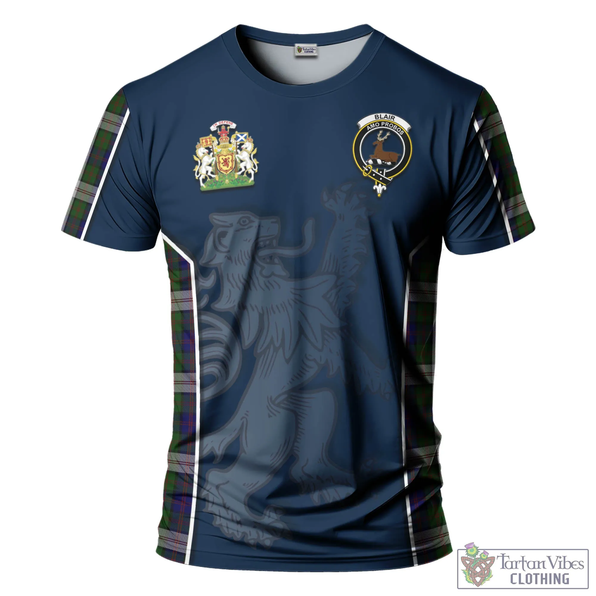 Blair Dress Tartan T-Shirt with Family Crest and Lion Rampant Vibes Sport Style