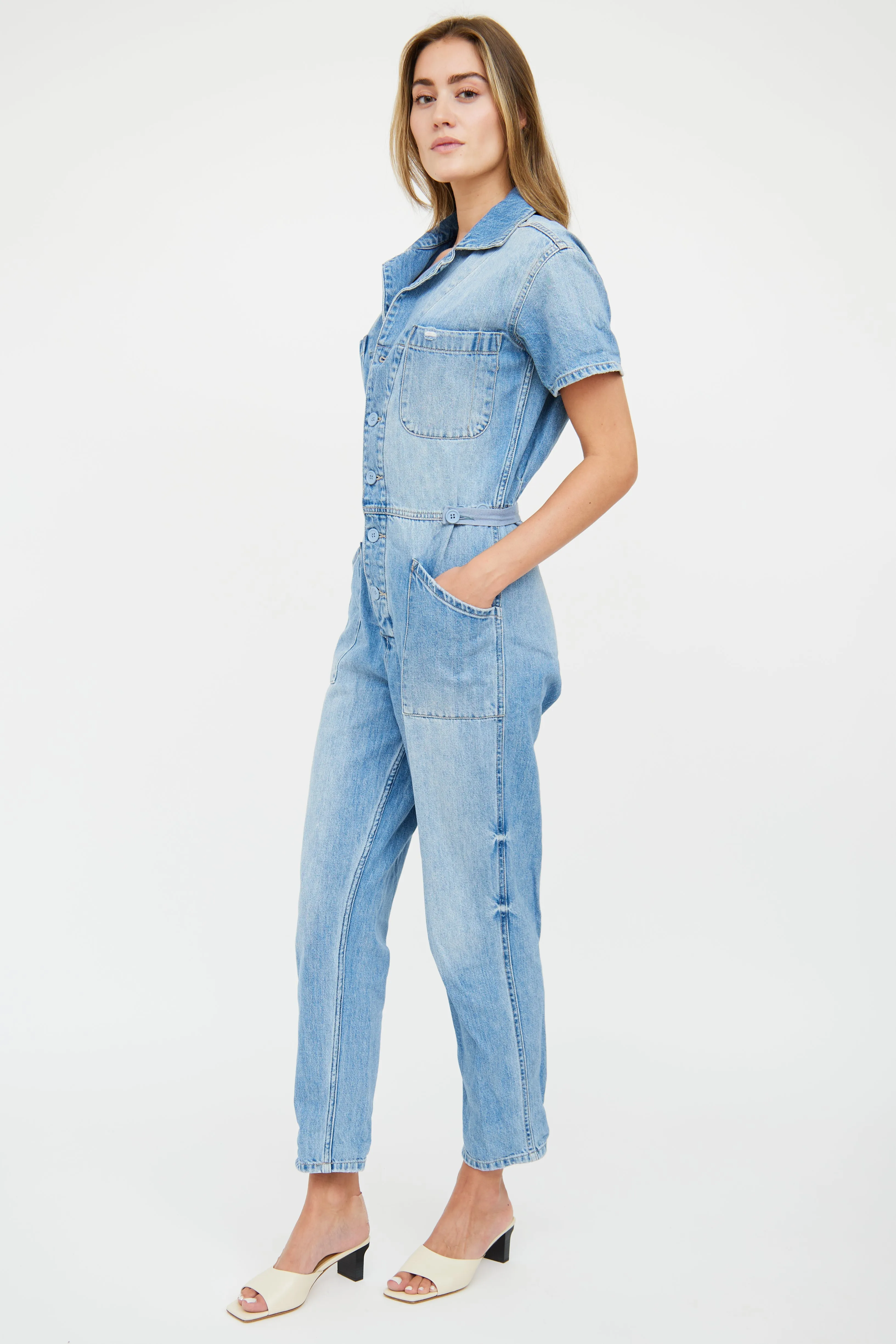 Blue Light Wash Denim Jumpsuit