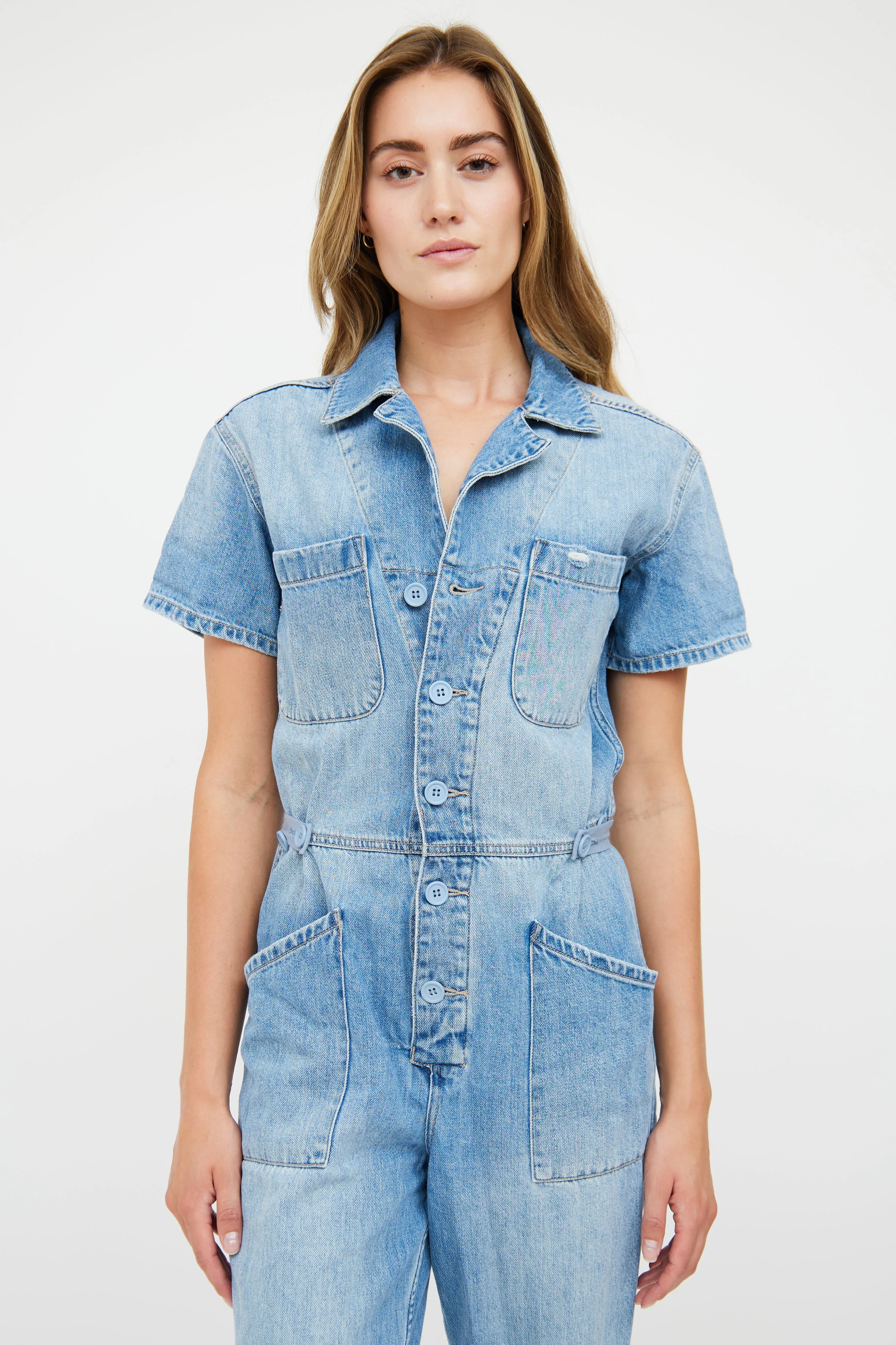Blue Light Wash Denim Jumpsuit