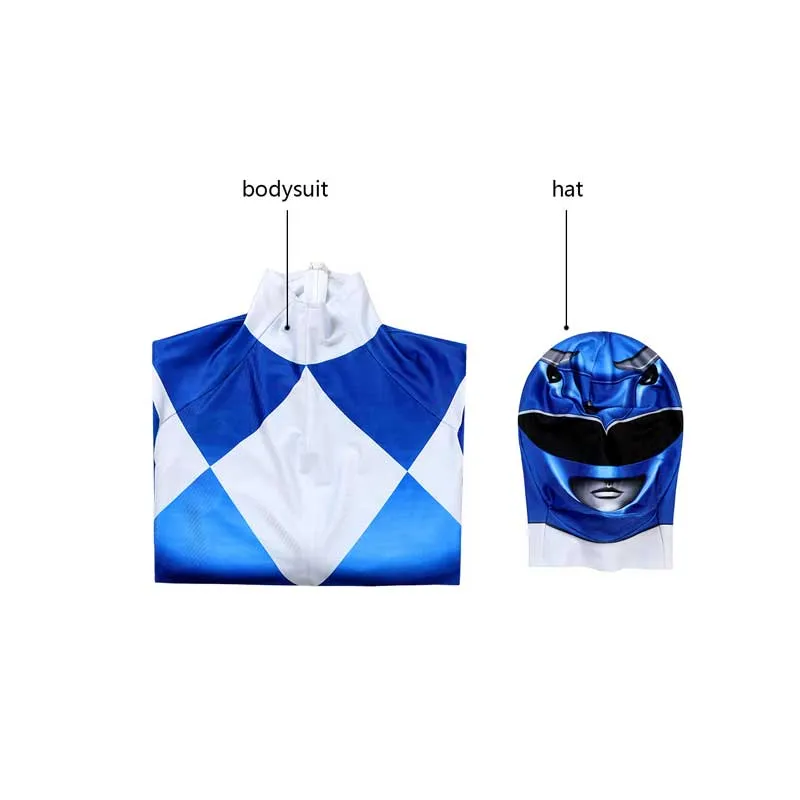 Blue Power Rangers Jumpsuit Kids Blue Ranger Cosplay Costume Halloween Bodysuit BEcostume