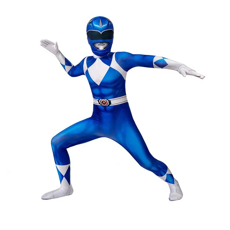 Blue Power Rangers Jumpsuit Kids Blue Ranger Cosplay Costume Halloween Bodysuit BEcostume