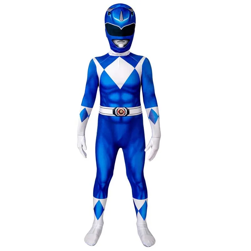 Blue Power Rangers Jumpsuit Kids Blue Ranger Cosplay Costume Halloween Bodysuit BEcostume