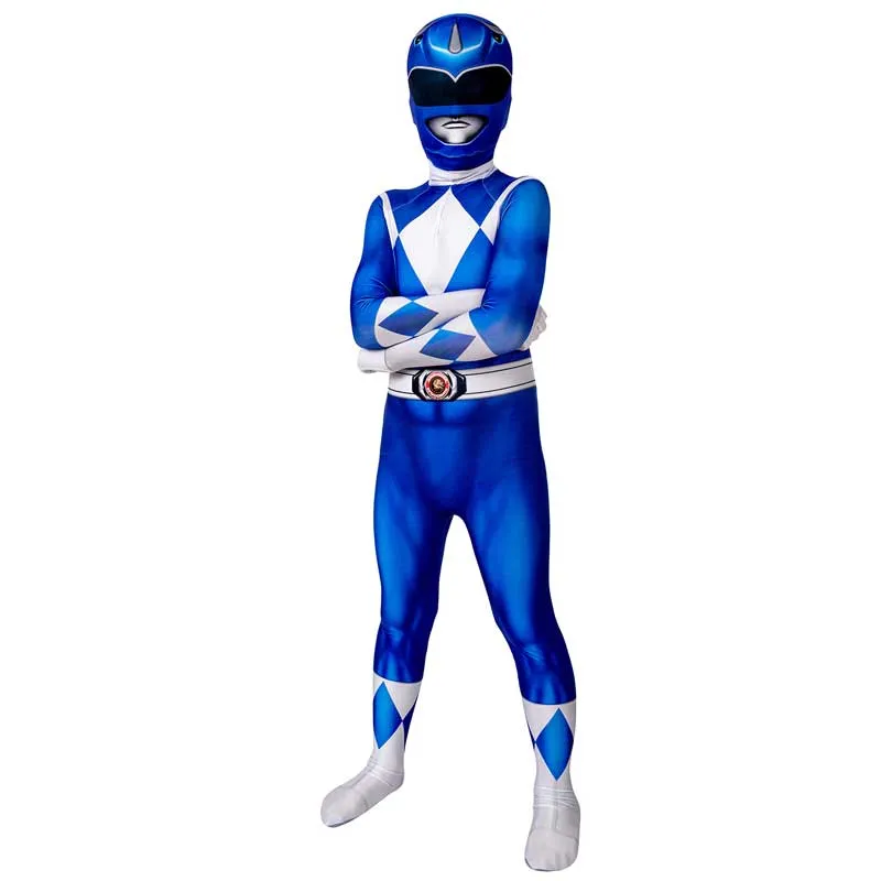 Blue Power Rangers Jumpsuit Kids Blue Ranger Cosplay Costume Halloween Bodysuit BEcostume
