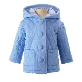 Blue Quilted Hooded Jacket