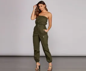Bold And Belted Strapless Jumpsuit