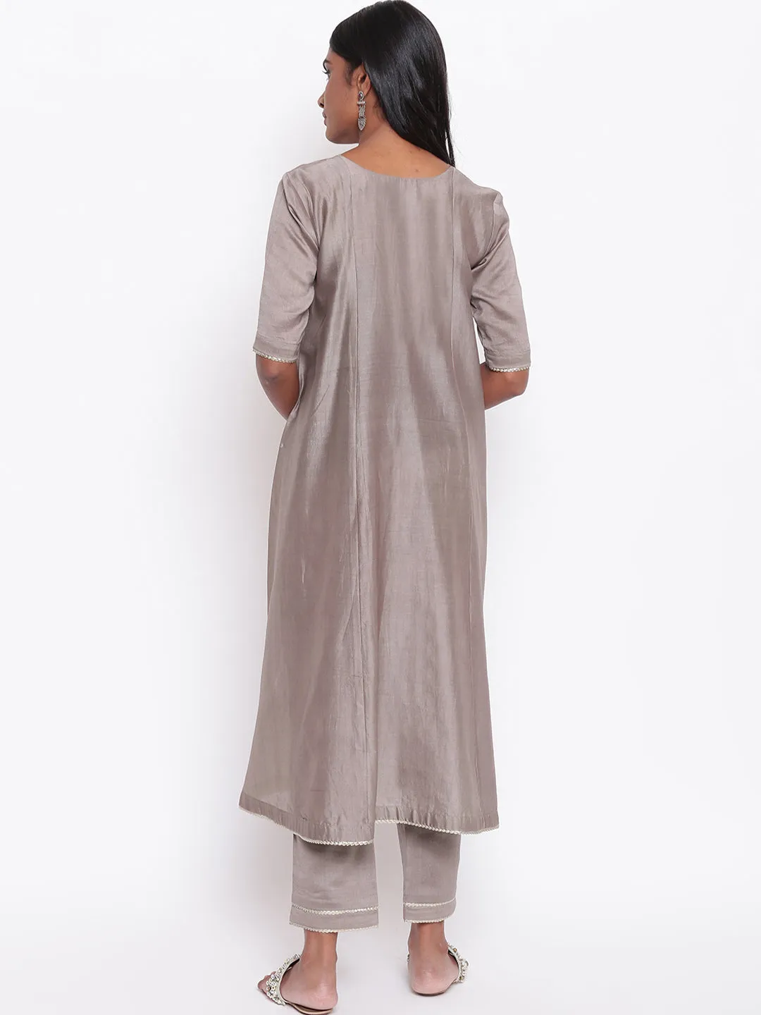 Brown Gota Flared Kurta Set