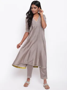 Brown Gota Flared Kurta Set