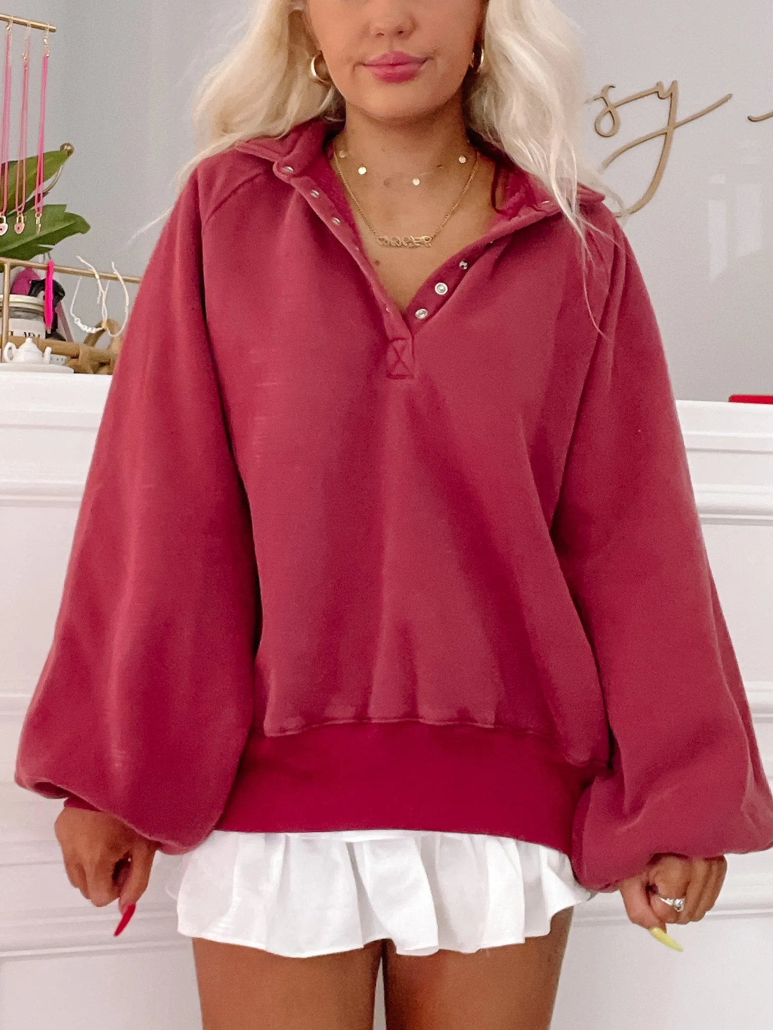 Brynn Pullover Top | Burgundy