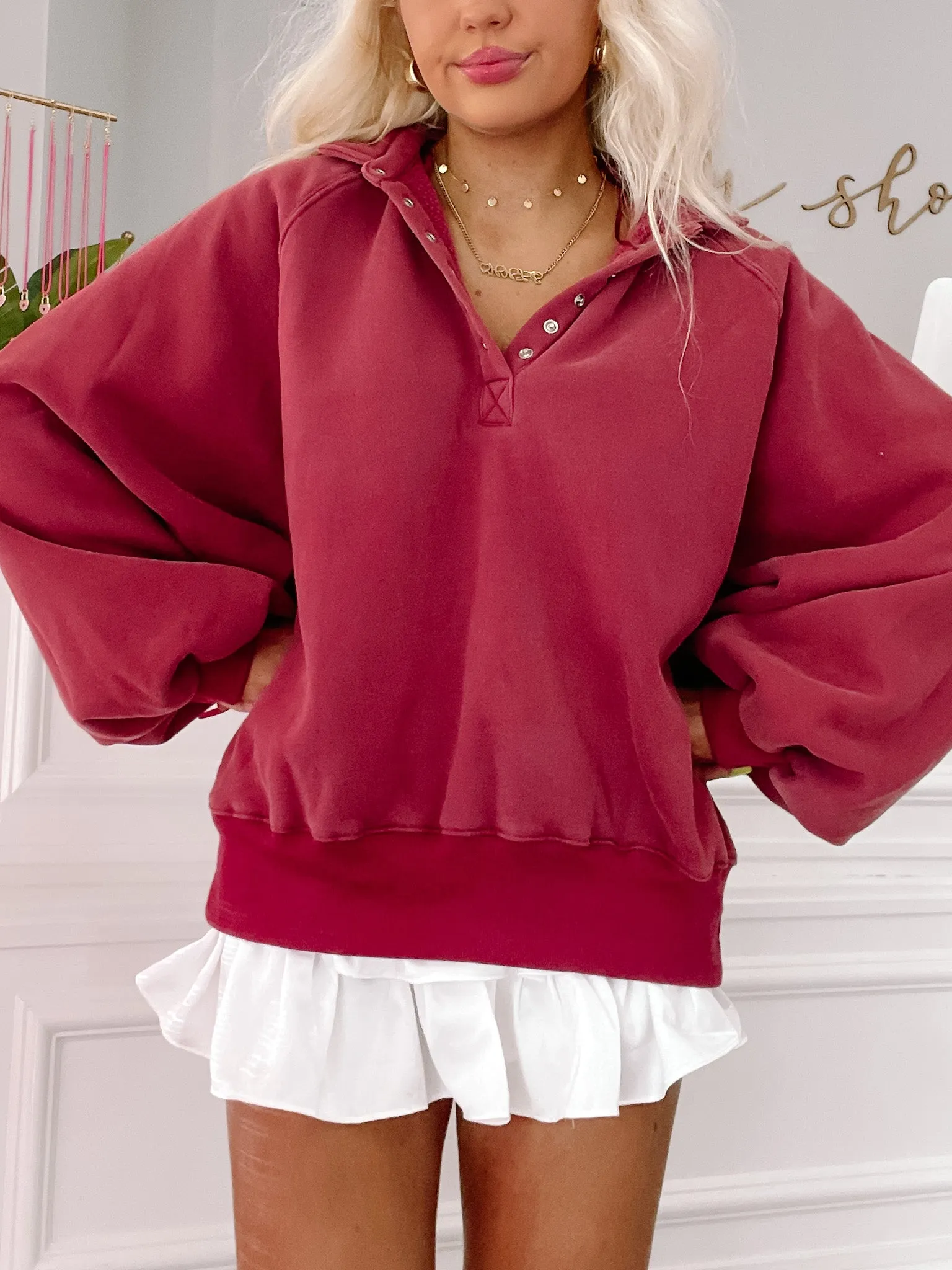 Brynn Pullover Top | Burgundy