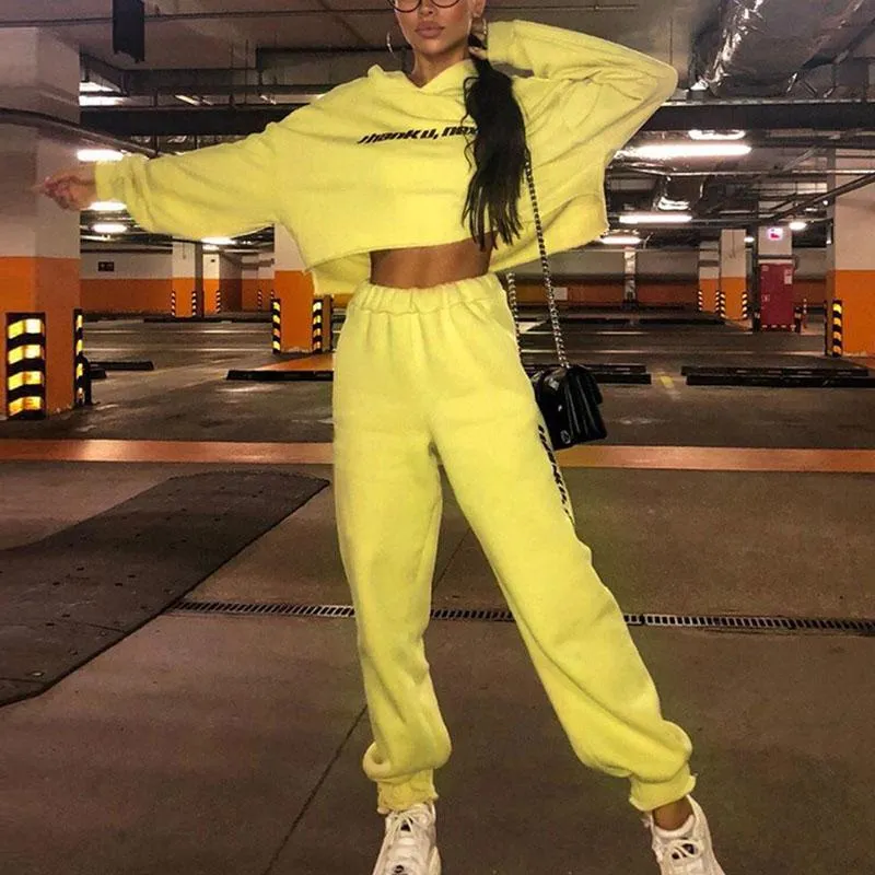 Casual Yellow letter printing hooded jumpsuit