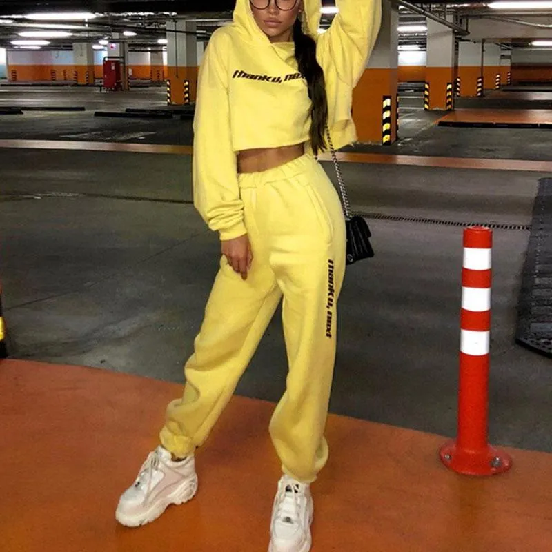 Casual Yellow letter printing hooded jumpsuit