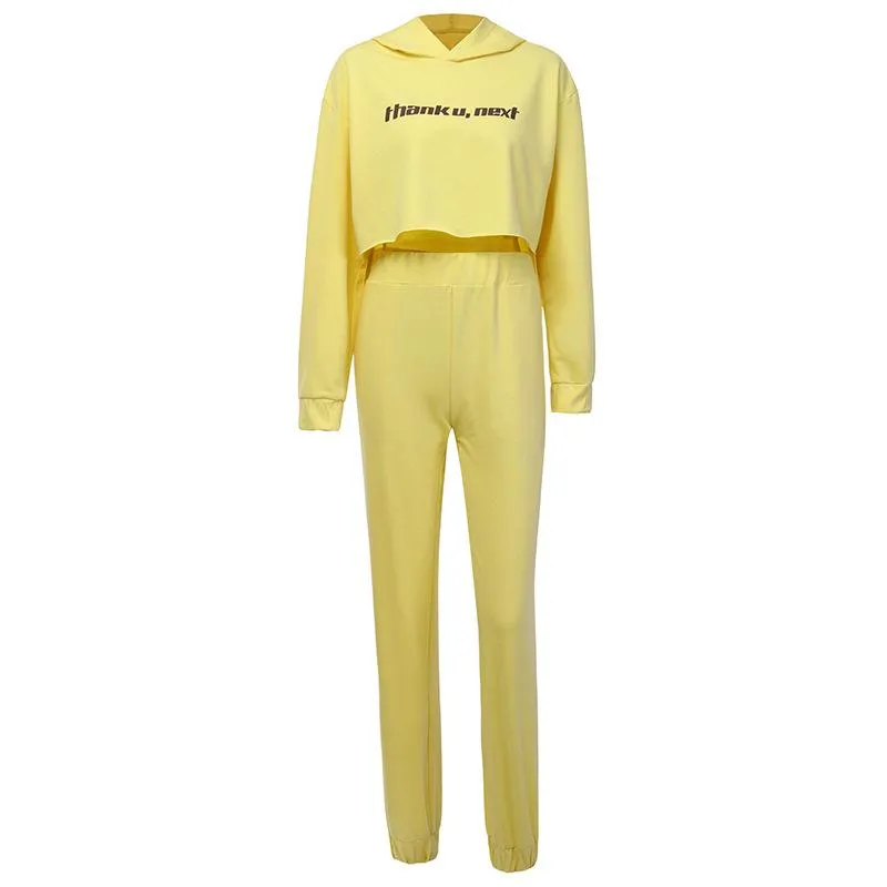 Casual Yellow letter printing hooded jumpsuit