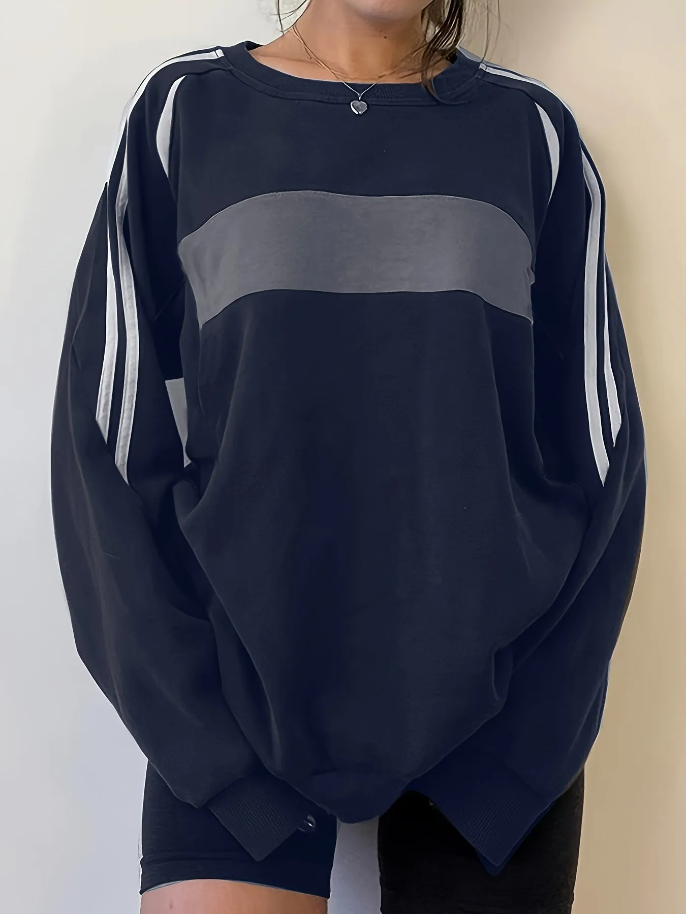 Color Block Crew Neck Sweatshirt, Casual Long Sleeve Oversized Sweatshirt, Women's Clothing