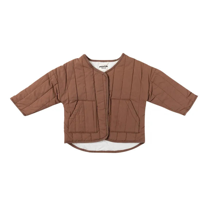Cotton Quilt Coat/Jacket - Cinnamon/Stone
