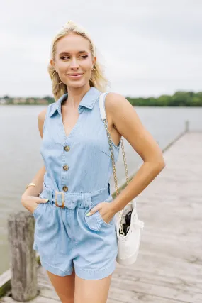 Cowboy It Up Romper - Light Denim