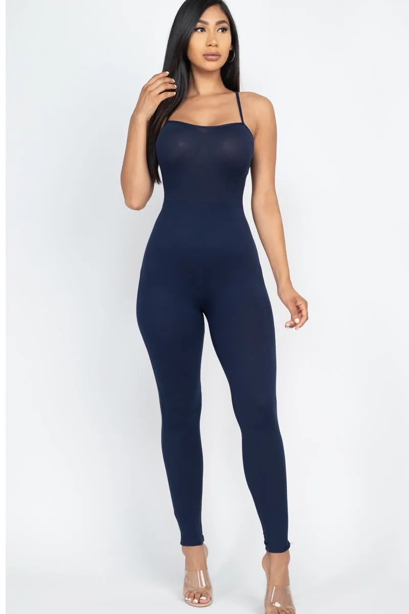 Criss-Cross Open Back Bodycon Jumpsuit