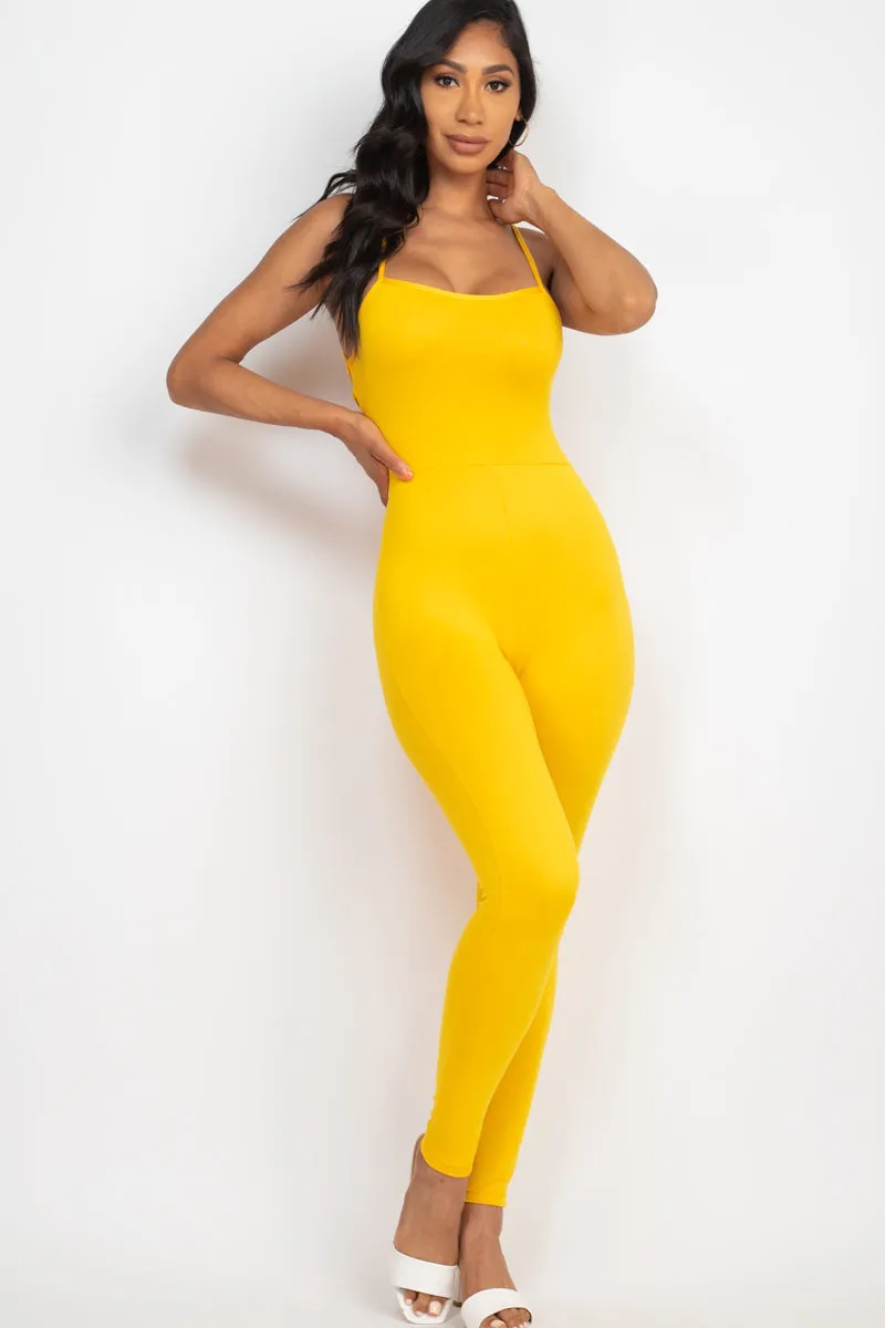 Criss-Cross Open Back Bodycon Jumpsuit