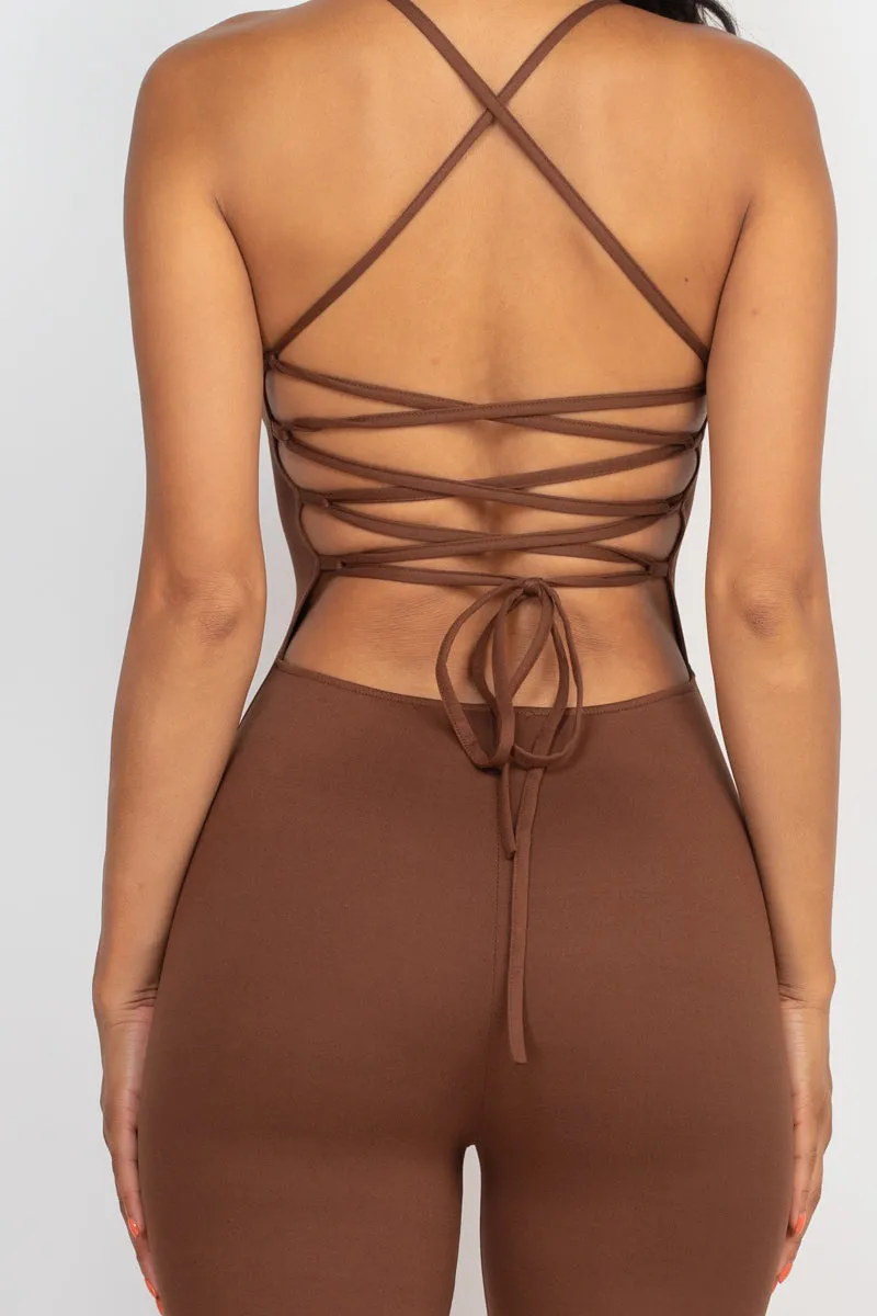 Criss-Cross Open Back Bodycon Jumpsuit