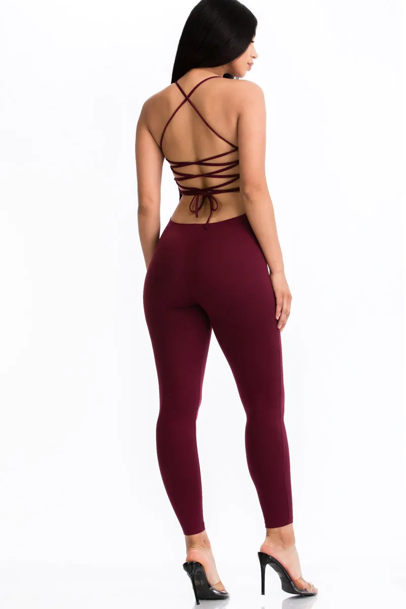 Criss-Cross Open Back Bodycon Jumpsuit