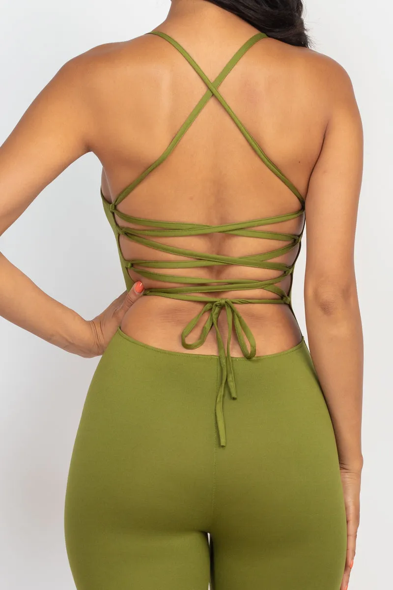 Criss-Cross Open Back Bodycon Jumpsuit