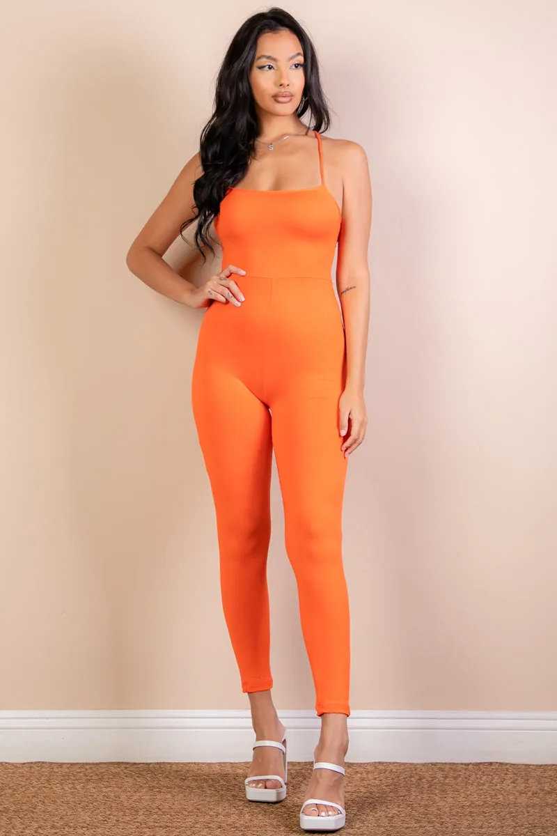 Criss-Cross Open Back Bodycon Jumpsuit