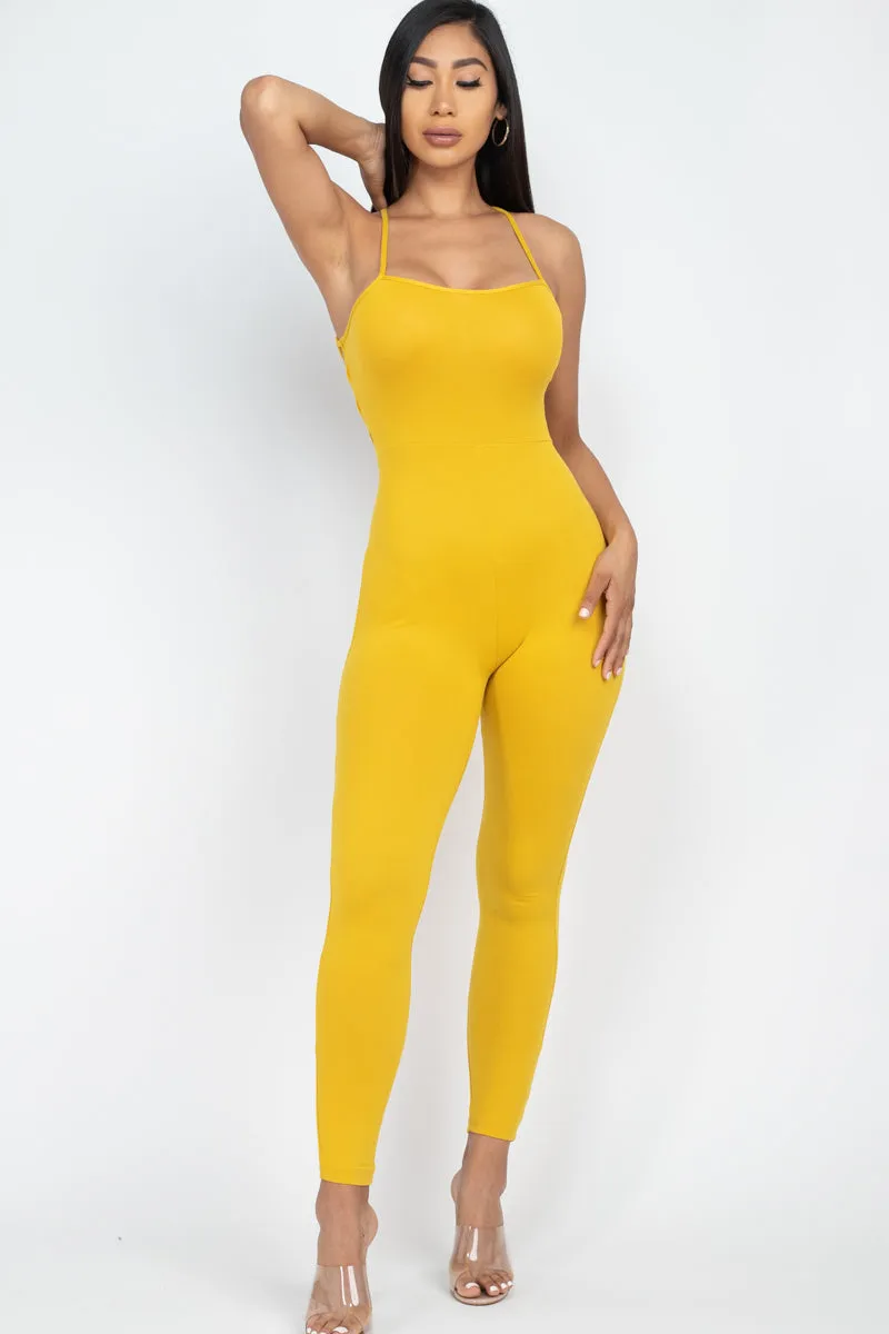 Criss-Cross Open Back Bodycon Jumpsuit