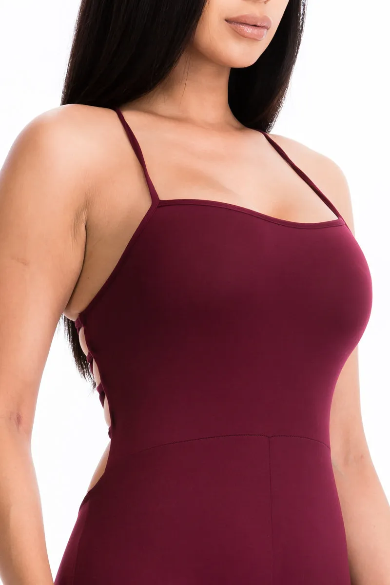 Criss-Cross Open Back Bodycon Jumpsuit