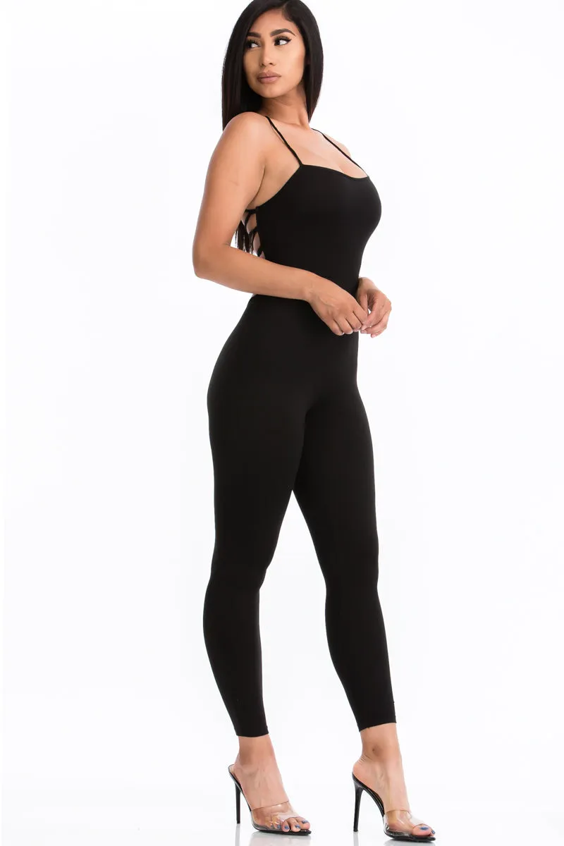 Criss-Cross Open Back Bodycon Jumpsuit