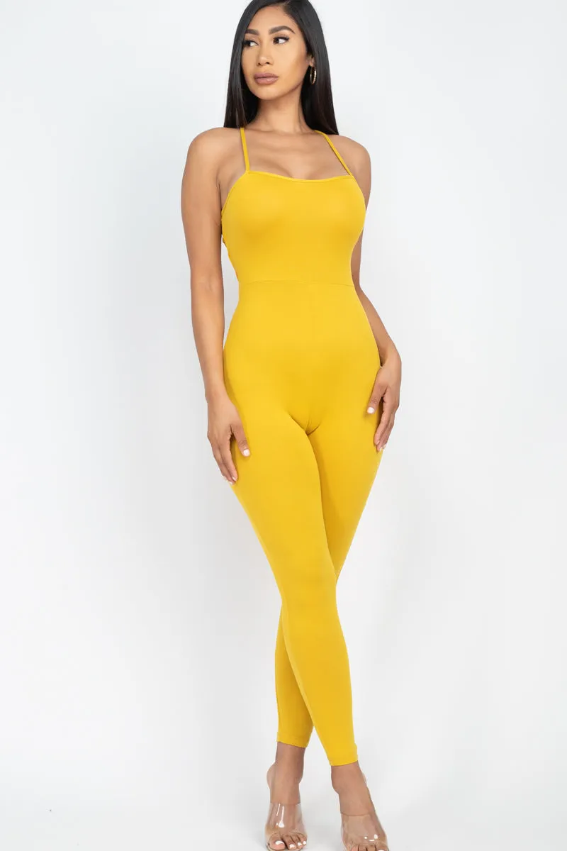 Criss-Cross Open Back Bodycon Jumpsuit
