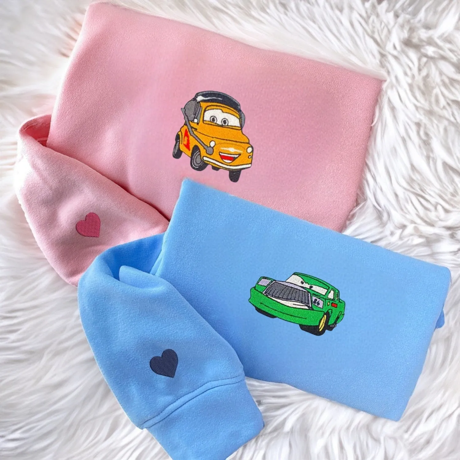 Custom Embroidered Cartoon Car Couple Sweatshirts - Custom Embroidered Matching Couple Hoodies