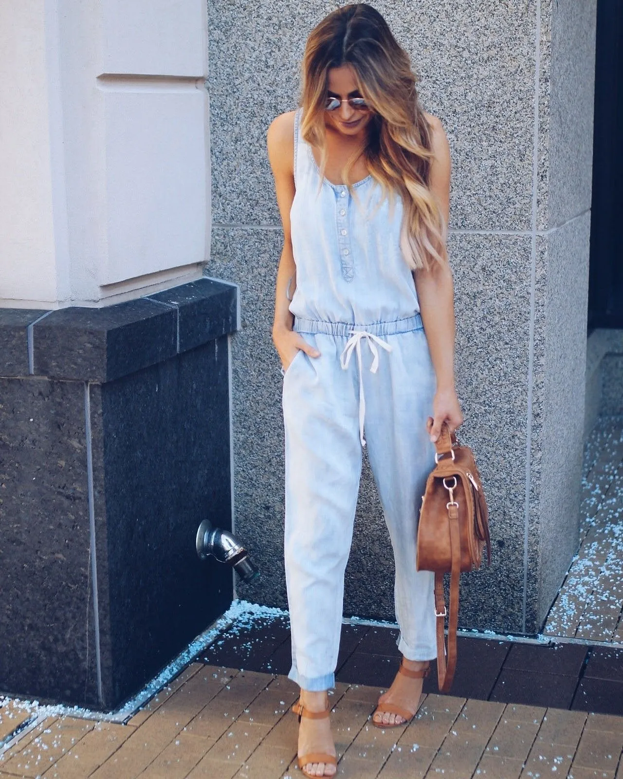 Denim Sleeveless High Waist Casual Jumpsuit Romper