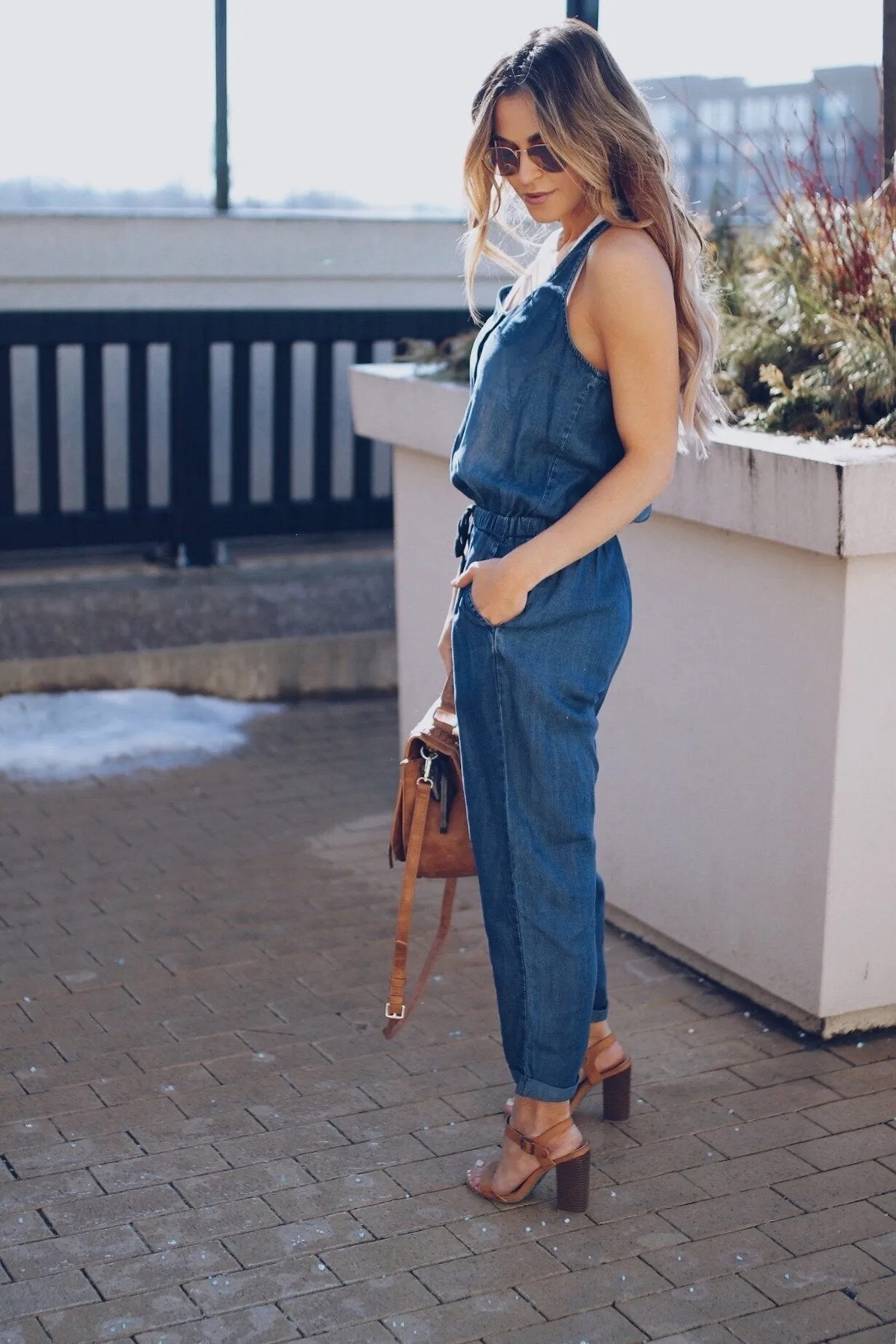 Denim Sleeveless High Waist Casual Jumpsuit Romper