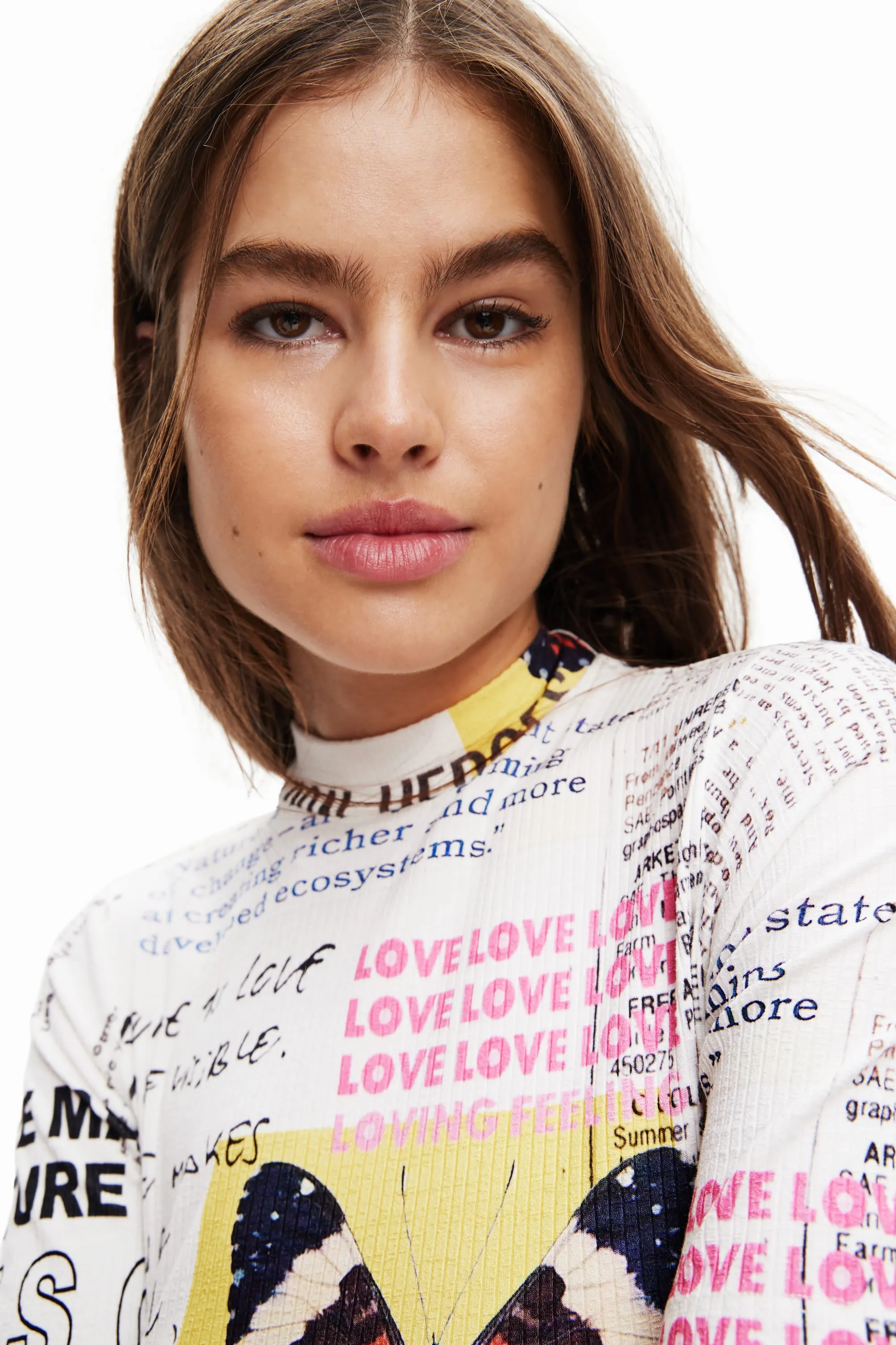 Desigual Newspaper Print White Bodycon Flared Dress 23SWVK46 1000