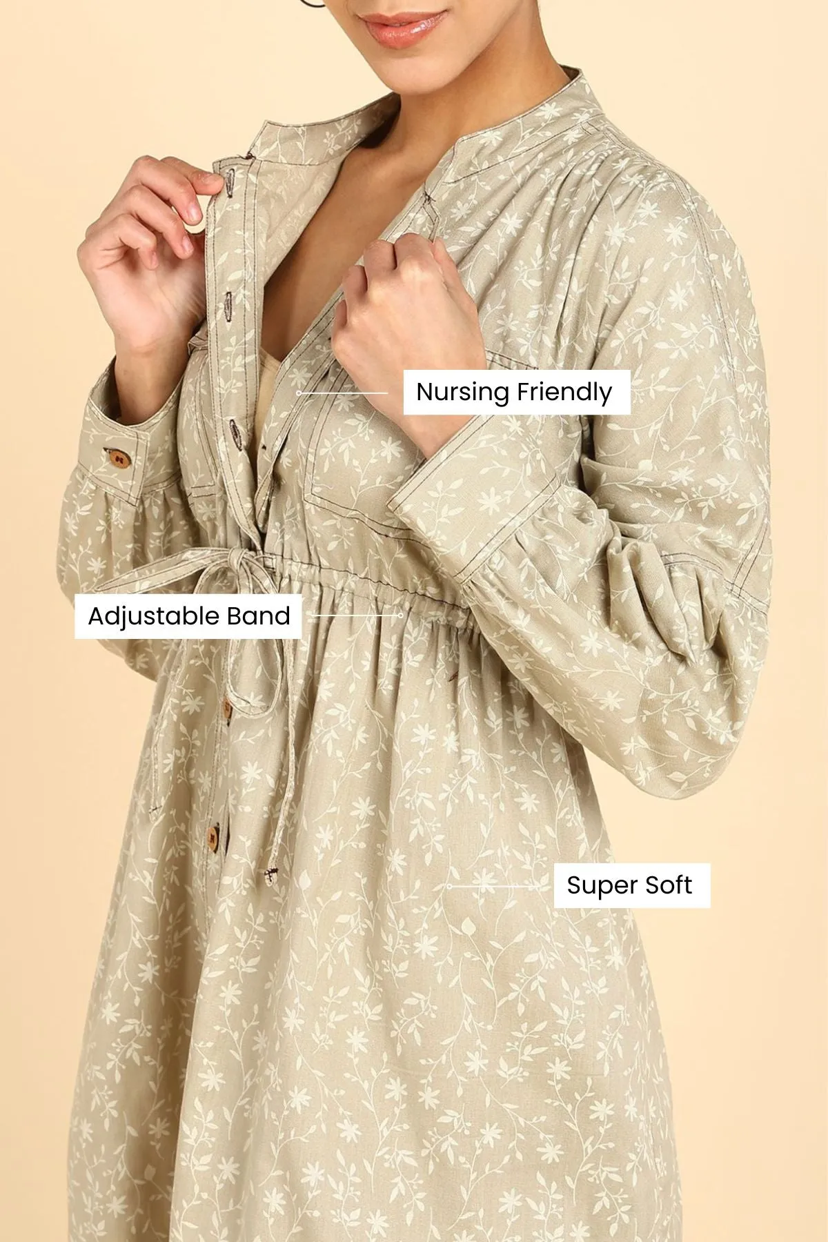 Ditsy Traveller's 100% Cotton Zipless Maternity Dress