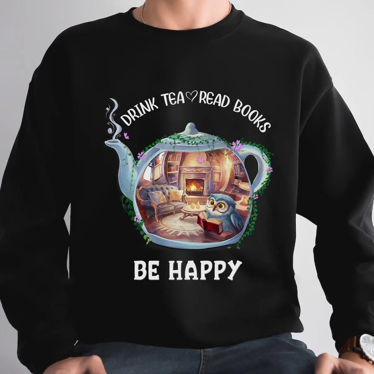 Drink Tea Read Books Teapot Owl Book Lovers Gift SWB2036
