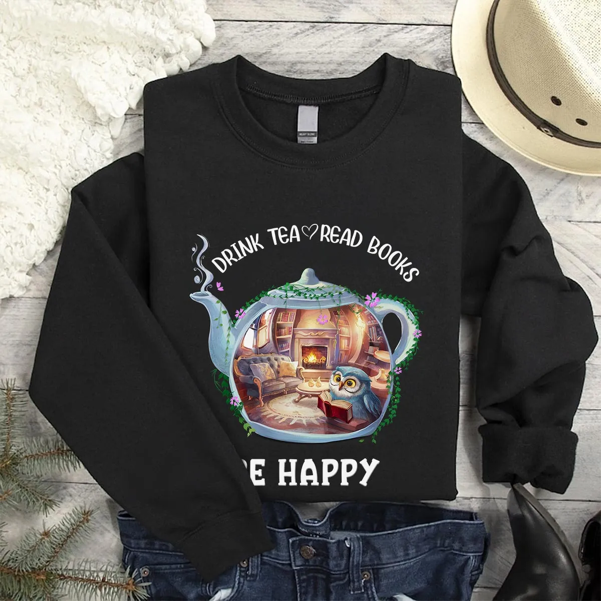 Drink Tea Read Books Teapot Owl Book Lovers Gift SWB2036