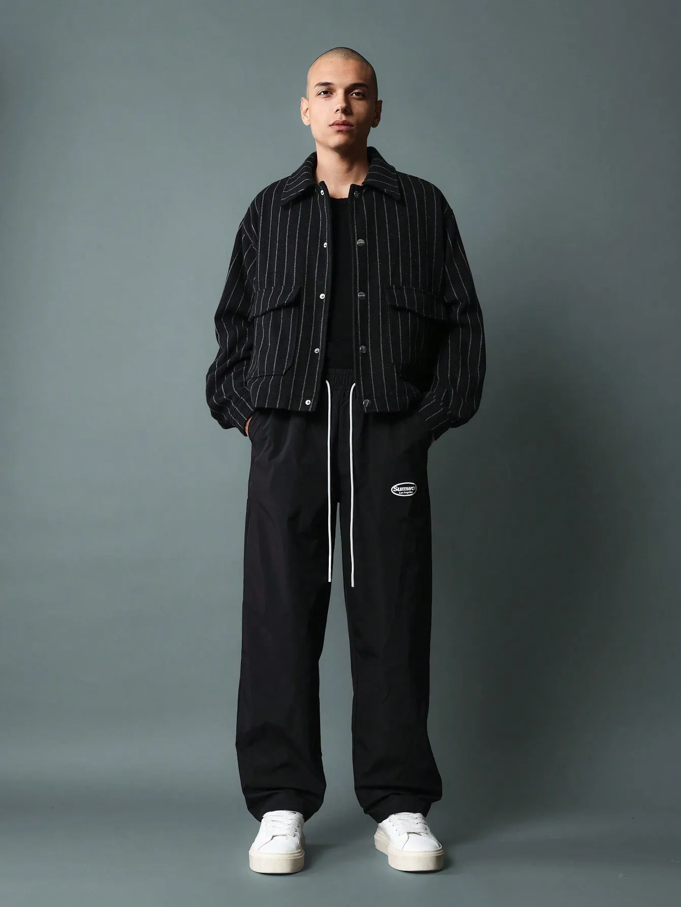 Drop Crotch Nylon Pants With Graphic
