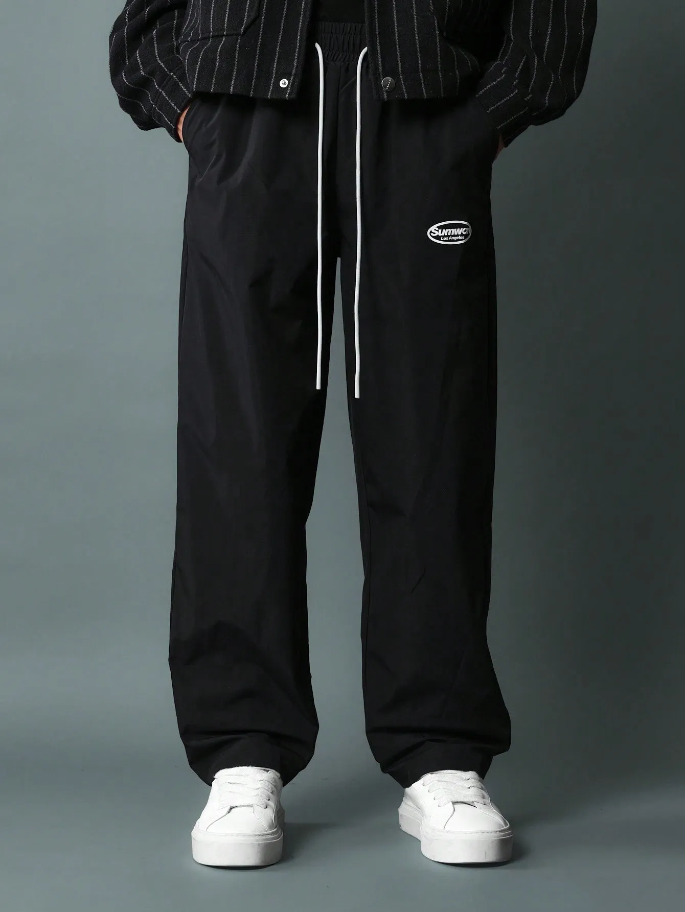 Drop Crotch Nylon Pants With Graphic